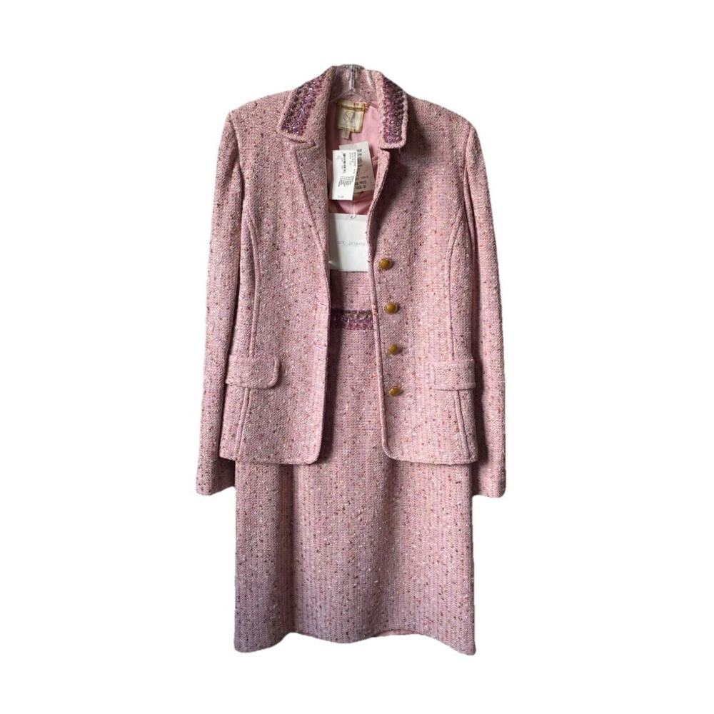St. John Couture Embellished Knit Pink Blush Multi Jacket & Dress Suit- Size 12 - Picture 5 of 16